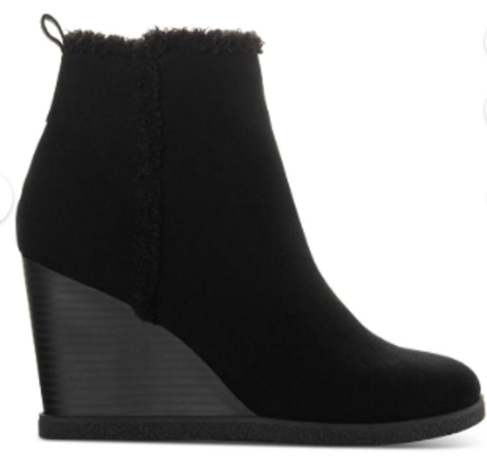 Sun + Stone Camillia Black Faux Suede Ankle Wedge Boots size 6.5 New in box